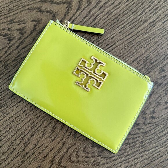 NWT! NEW! Tory Burch Britten Patent Top zip Card Case - Yellow Yuzu - Picture 2 of 4